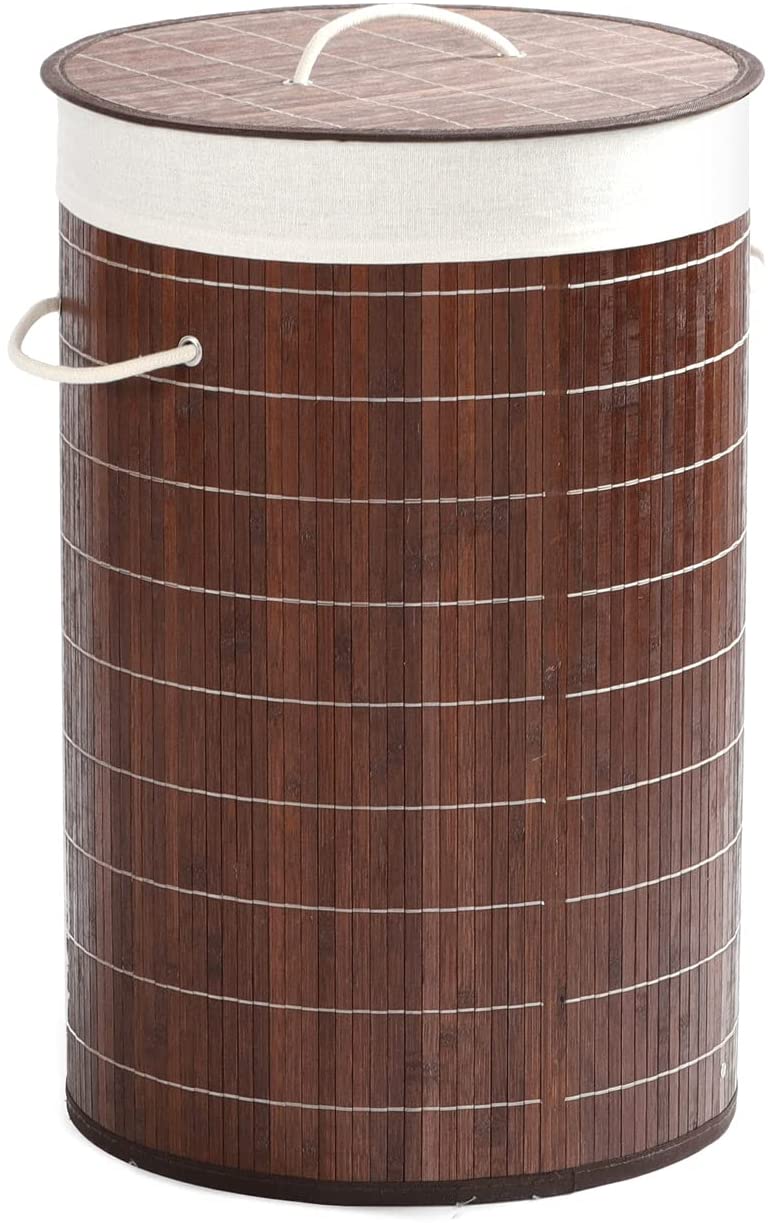 Sherwood Home Round Folding Bamboo Laundry Basket Hamper with Lid  - Natural Bamboo