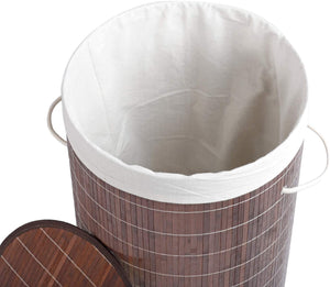 Sherwood Home Round Folding Bamboo Laundry Basket Hamper with Lid  - Natural Bamboo