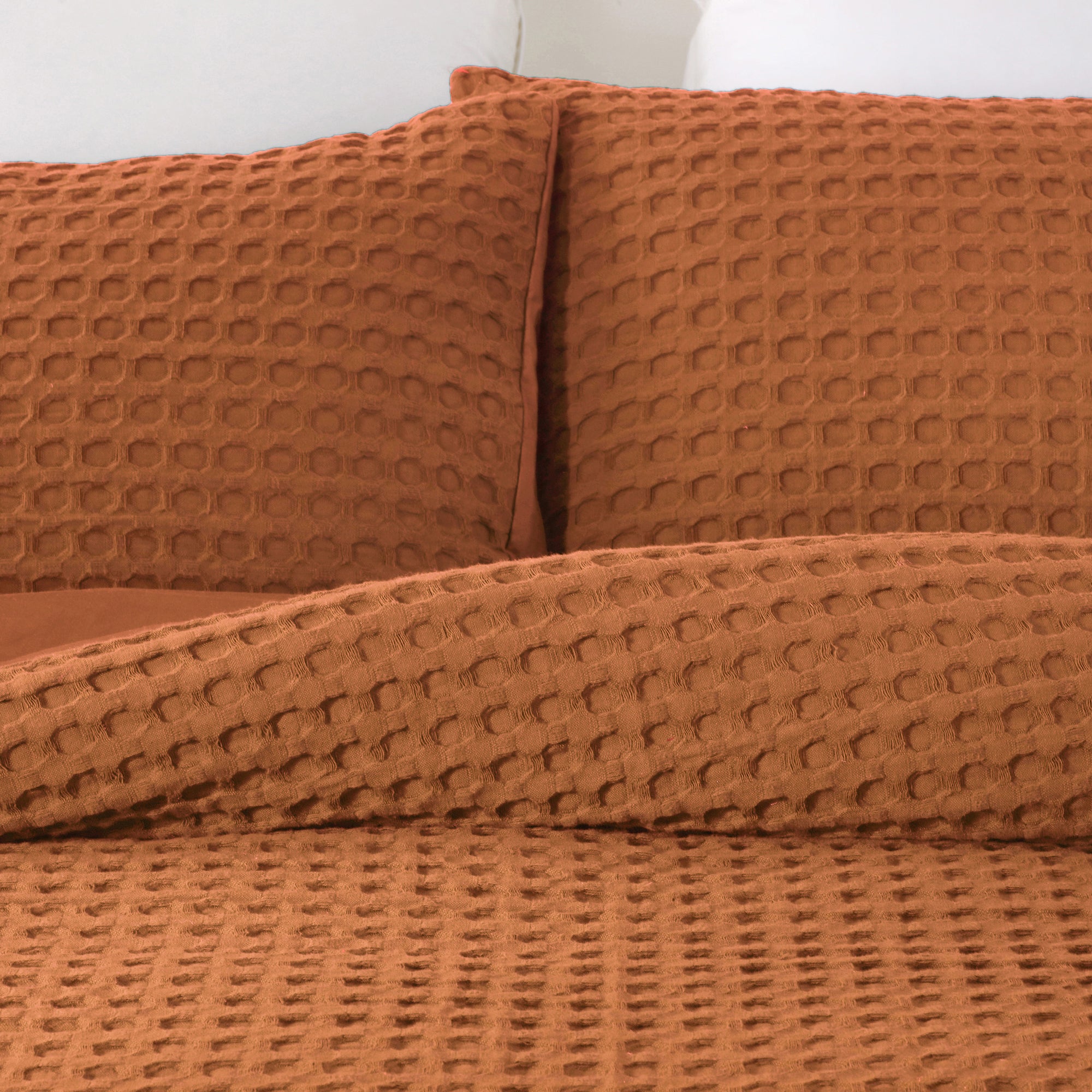 Cotton Waffle Quilt Cover Set Rust