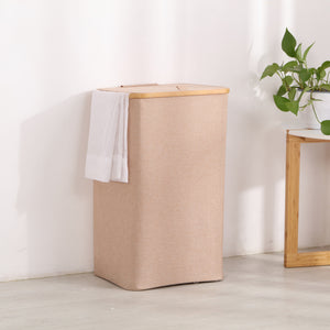 Sherwood Home Tall Rectangular Linen and Bamboo Laundry Hamper with Cover - Rose Gold